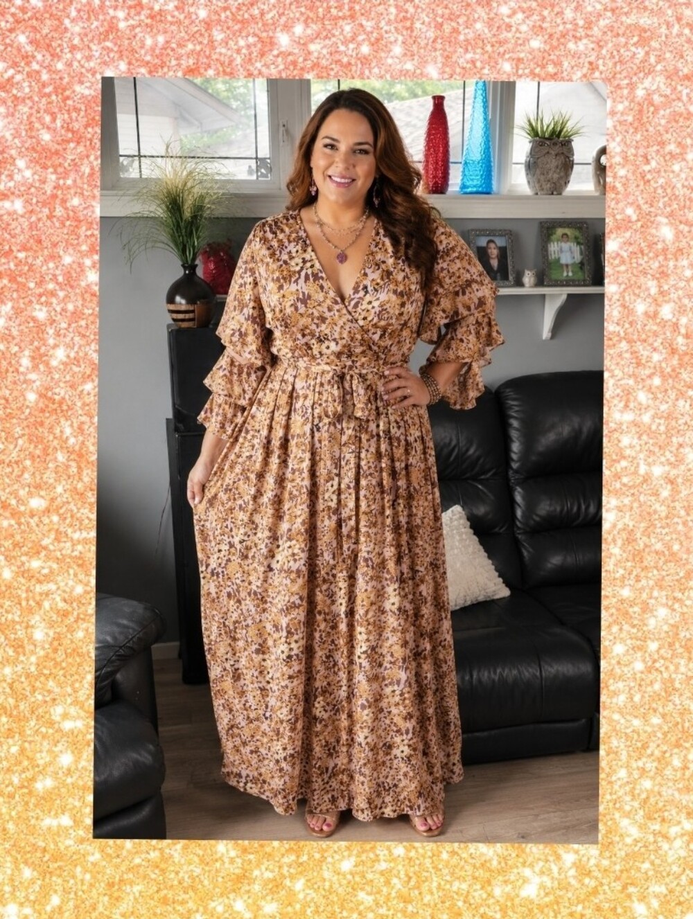 AAKAA Boho Floral Wrap NWT Maxi Dress Tiered Ruffle Flounce Sleeve M/L MSRP $78